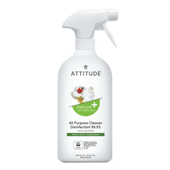 Attitude Nature+ All Purpose Cleaner Disinfectant Spray Thyme & Citrus 800ml - fifibaby